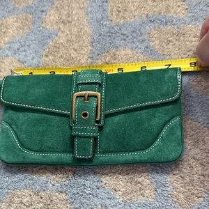 Green Suede Coach Clutch with Buckle
